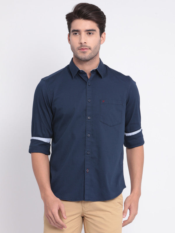 t-base Navy Twill Cotton Polyster Stretch Casual Shirt