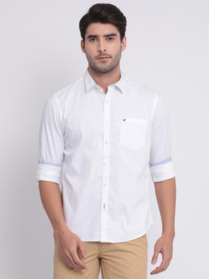 t-base White Twill Cotton Polyster Stretch Casual Shirt