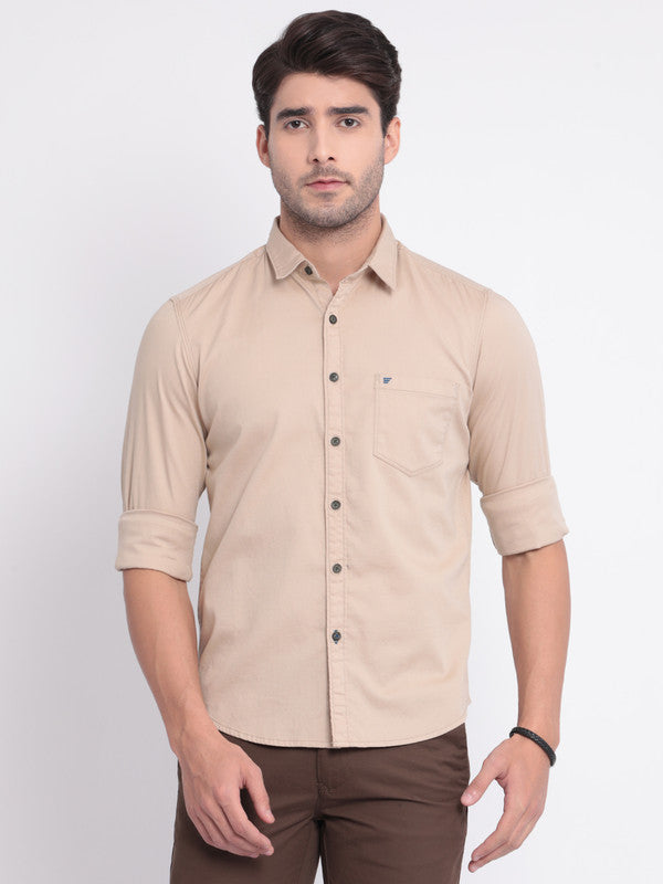 t-base Beige Dobby Cotton Stretch Casual Shirt