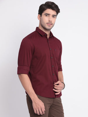 t-base Maroon Dobby Cotton Stretch Casual Shirt