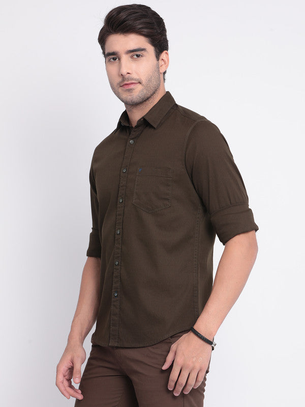 t-base Olive Dobby Cotton Stretch Casual Shirt