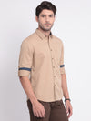 t-base Beige Giza Twill Cotton Casual Shirt