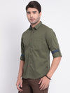 t-base Olive Giza Twill Cotton Casual Shirt