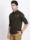 t-base Dark Green Twill Army Cotton Casual Shirt