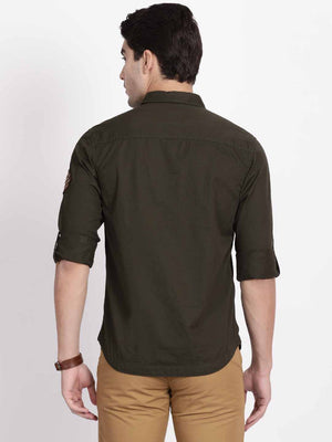 t-base Dark Green Twill Army Cotton Casual Shirt