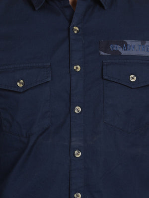 t-base Royal Blue Twill Army Cotton Casual Shirt