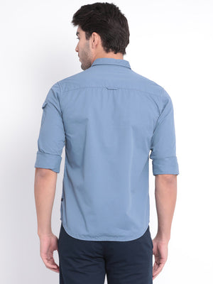 t-base Denim Blue Solid Od  Cotton Casual Shirt