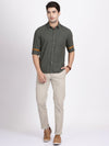 t-base Green Melange Twill Cotton Casual Shirt