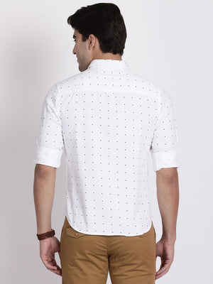 t-base White Printed Oxford Cotton Casual Shirt