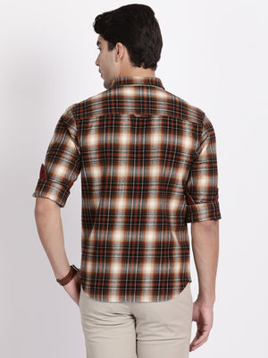 t-base Rust Brushed Checks Cotton Casual Shirt