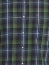 t-base Green Twill Brushed Checks Cotton Casual Shirt