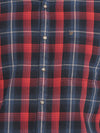 t-base Madarin Red Twill Brushed Checks Cotton Casual Shirt