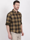 t-base Fennel Brown Printed Checks Cotton Casual Shirt
