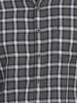 t-base Dark Grey Melange Twill Checks Cotton Casual Shirt