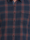 t-base Rust Indigo Melange Twill Checks Cotton Casual Shirt
