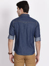 t-base Raw Denim Solid Indigo Cotton Casual Shirt
