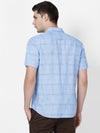 t-base Dusk Blue Cotton Linen Checks Shirt