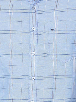 t-base Dusk Blue Cotton Linen Checks Shirt