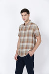 t-base Rubber Brown Linen Checks Shirt