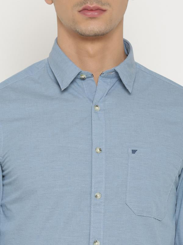 t-base Blue Solid Cotton Casual Shirt