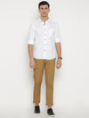 t-base White Solid Cotton Casual Shirt