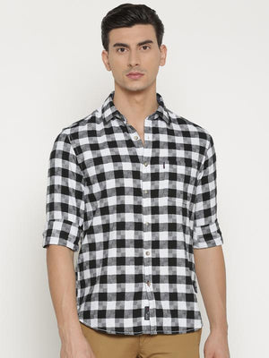 t-base Black Checked Cotton Casual Shirt