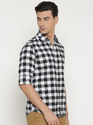 t-base Black Checked Cotton Casual Shirt