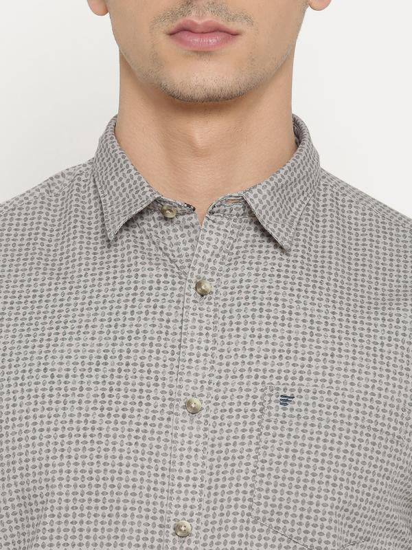 t-base GreySelf DesignCotton Casual Shirt