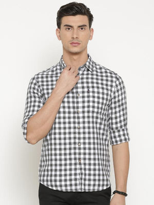 t-base Grey Checked Cotton Casual Shirt