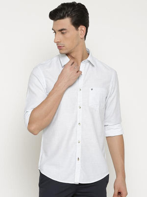 t-base Off White Solid Cotton Casual Shirt