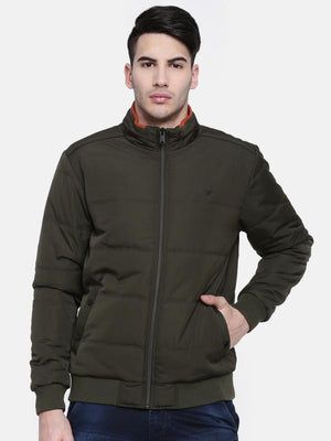 t-base Olive Solid Quilted Bomber Jacket