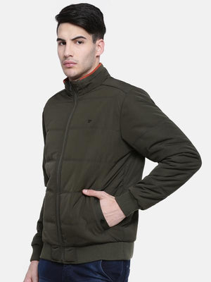 t-base Olive Solid Quilted Bomber Jacket