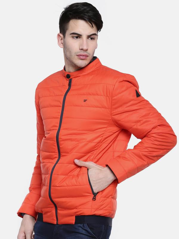 t-base Orange Solid Quilted Jacket