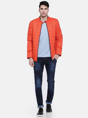 t-base Orange Solid Quilted Jacket