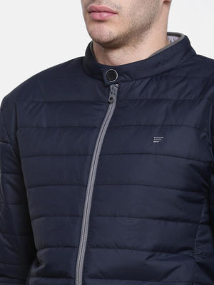 t-base Navy Blue Solid Quilted Jacket