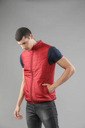 t-base Men Red Nylon Solid Puffer Jacket