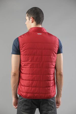 t-base Men Red Nylon Solid Puffer Jacket
