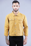 t-base Men Mustard Cotton Solid Trucker Jacket