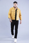 t-base Men Mustard Cotton Solid Trucker Jacket