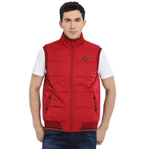 t-base red sleeveless padded jacket