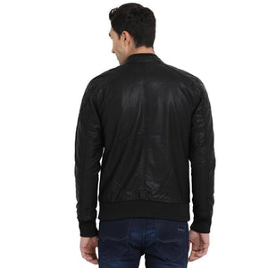 t-base black faux leather bomber jacket