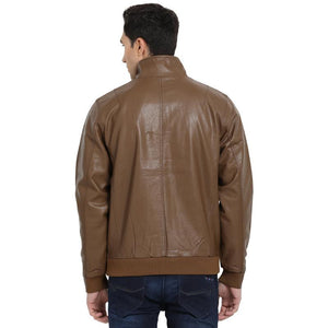 t-base chocolate brown faux leather bomber jacket