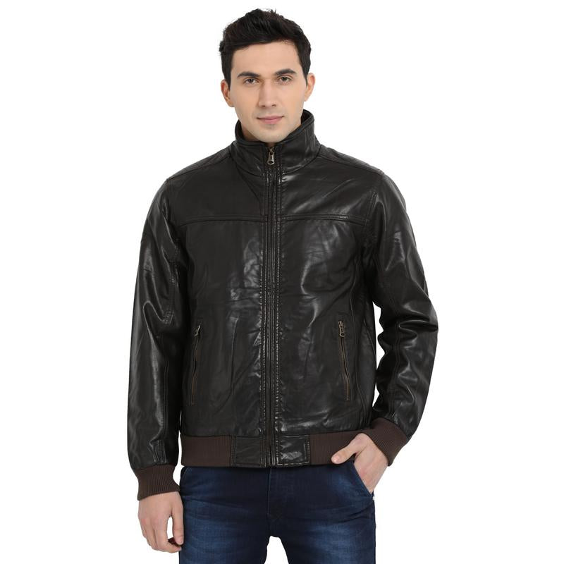 t-base black coffee faux leather bomber jacket