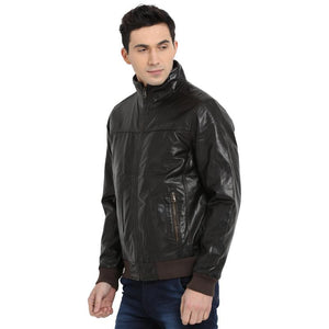 t-base black coffee faux leather bomber jacket