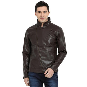t-base chocolate brown faux leather biker jacket