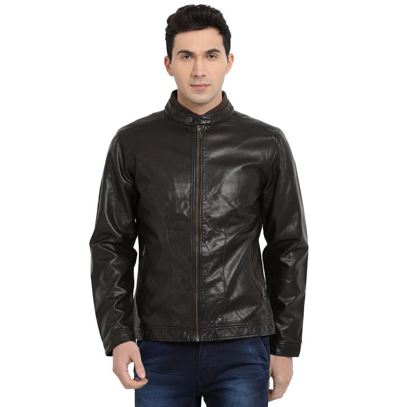 t-base black coffee faux leather biker jacket