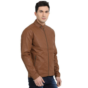 t-base brown cotton biker jacket