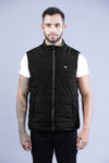 Black Polyester Solid Sleeveless Jacket