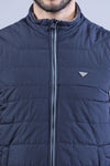Navy Polyester Solid Sleeveless Jacket