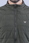 Olive Polyester Solid Sleeveless Jacket